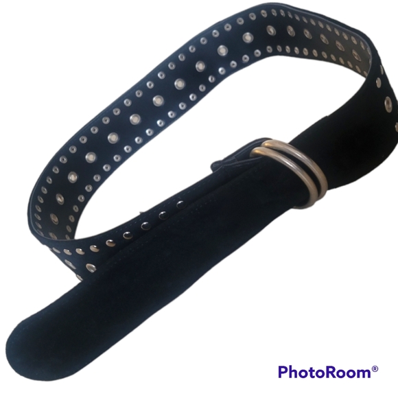 Black Suede Leather Studded Belt 39\